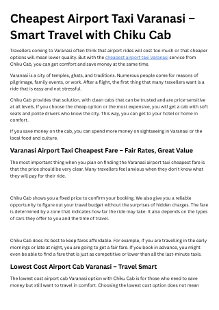 Cheapest Airport Taxi Varanasi – Smart Travel with Chiku Cab
