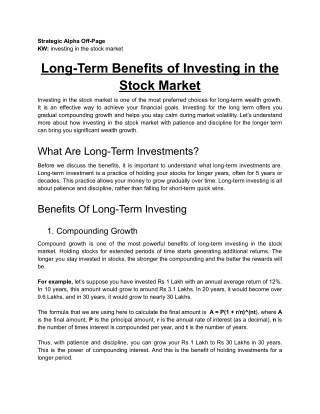 Long-Term Benefits of Investing in the Stock Market