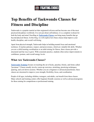 Top Benefits of Taekwondo Classes for Fitness and Discipline