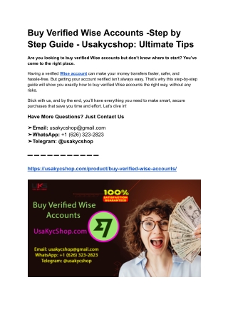 Buy Verified Wise Accounts -Step by Step Guide - Usakycshop_ Ultimate Tips