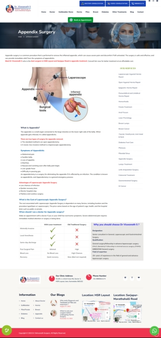 Best surgeon in HSR Layout and Sarjapur Road in appendix treatment