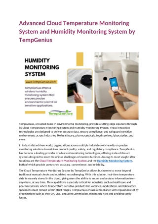 Advanced Cloud Temperature Monitoring System and Humidity Monitoring System by TempGenius