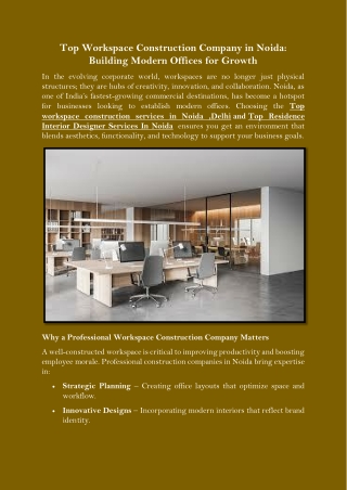 Top Workspace Construction Company in Noida Building Modern Offices for Growth