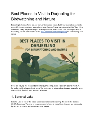 Best Places to Visit in Darjeeling for Birdwatching and Nature