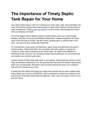 The Importance of Timely Septic Tank Repair for Your Home