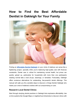 How to Find the Best Affordable Dentist in Oakleigh for Your Family
