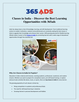 Classes in India – Discover the Best Learning Opportunities with 365ads