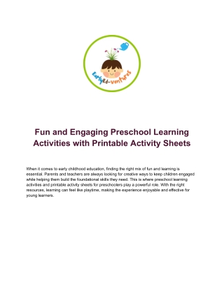 Free Preschool Worksheets – Fun Learning Resources for Kids