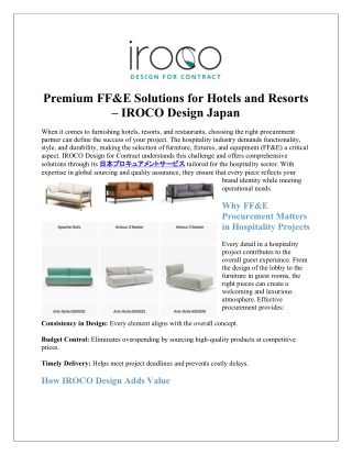 日本のFF&Eエージェントを雇って、高品質の家具や備品を調達しましょう