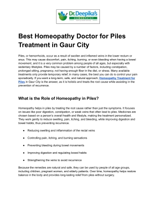 Best Homeopathy Doctor for Piles Treatment in Gaur City