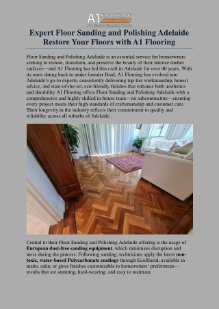 Expert Floor Sanding and Polishing Adelaide Restore Your Floors with A1 Flooring