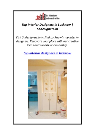 Top Interior Designers In Lucknow | Sadesigners.in