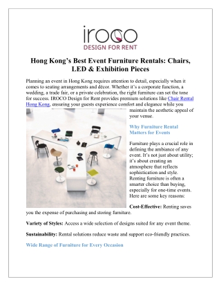 Chair Rental Hong Kong for Events Meetings and Conferences