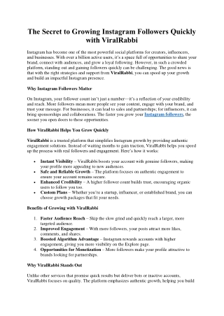 The Secret to Growing Instagram Followers Quickly with ViralRabbi