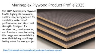 Marineplex Plywood Product Profile 2025