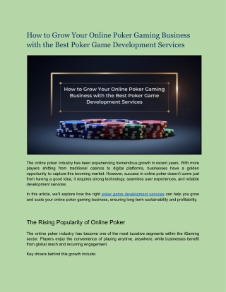 How to Grow Your Online Poker Gaming Business with the Best Poker Game Development Services