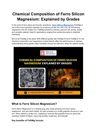 Chemical Composition of Ferro Silicon Magnesium_ Explained by Grades