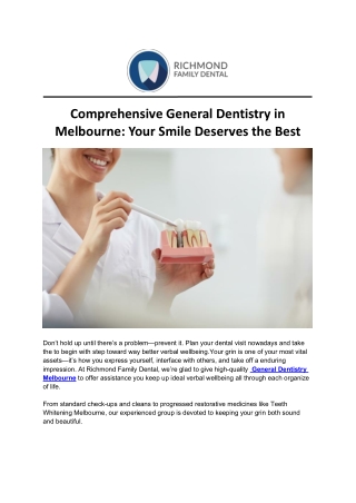 Comprehensive General Dentistry in Melbourne Your Smile Deserves the Best
