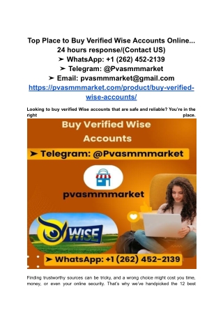 _ Top Place to Buy Verified Wise Accounts Online...