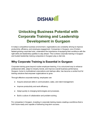Corporate Training in Kolkata – Dishah Consultants