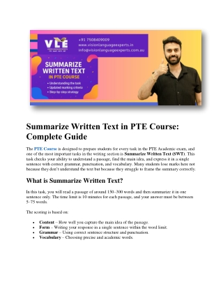 Summarize Written Text in PTE Course: Complete Guide