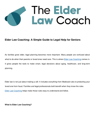 Elder Law Coaching: Building Knowledge and Growing a Successful Practice