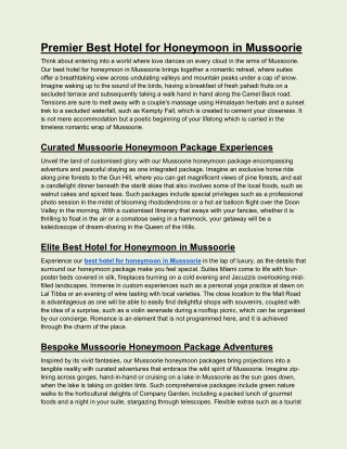 Premier Best Hotel for Honeymoon in Mussoorie