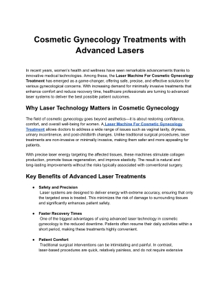 Laser Machine for Cosmetic Gynecology Treatment