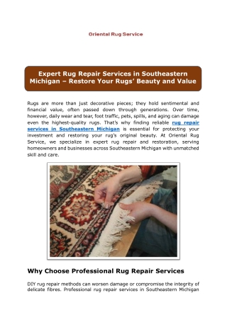 Expert Rug Repair Services in Southeastern Michigan – Restore Your Rugs’ Beauty