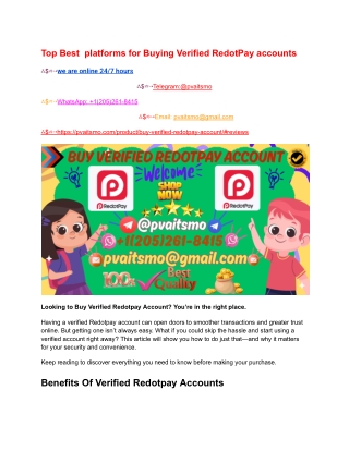 Top Best  platforms for Buying Verified RedotPay accounts