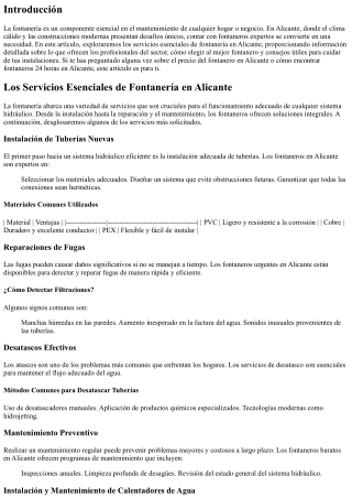 Los Servicios Esenciales de Fontanería en Alicante