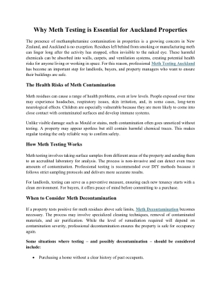 Why Meth Testing is Essential for Auckland Properties