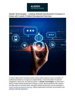 Aleddo Technologies – Leading Website Development Company in Dubai with Custom Chatbot Development Services