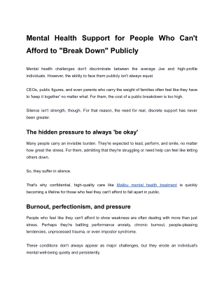 Mental Health Support for People Who Can’t Afford to “Break Down” Publicly