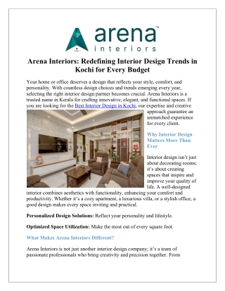 Hire top interior designers in Kochi Arena Interiors to transform your home