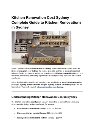 Kitchen Renovation Cost Sydney – Complete Guide to Kitchen Renovations in Sydney