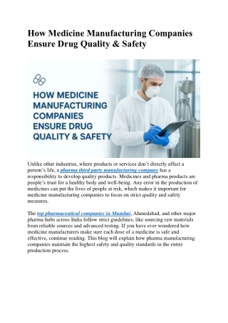 How Medicine Manufacturing Companies Ensure Drug Quality & Safety
