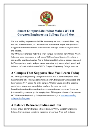 Smart Campus Life What Makes WCTM Gurgaon Engineering College Stand Out