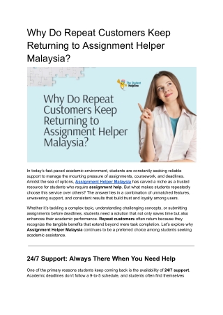 Why Do Repeat Customers Keep Returning to Assignment Helper Malaysia
