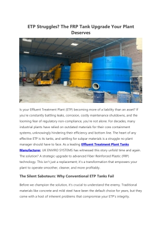 ETP Struggles The FRP Tank Upgrade Your Plant Deserves