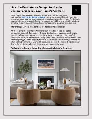 How the Best Interior Design Services in Boston Personalize Your Home's Aestheti