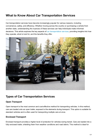 What to Know About Car Transportation Services