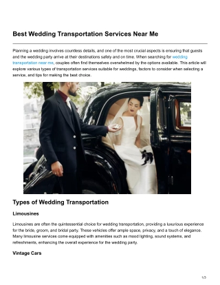 Best Wedding Transportation Services Near Me