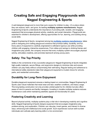 Innovative Multiplay Systems by Nagpal Engineering