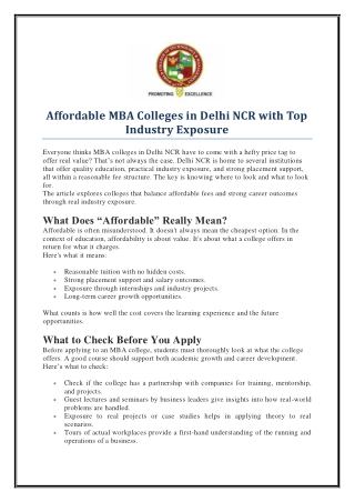 Affordable MBA Colleges in Delhi NCR with Top Industry Exposure