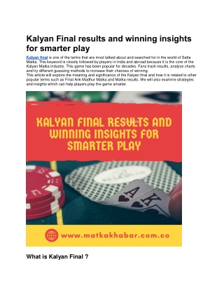Kalyan Final results and winning insights for smarter play