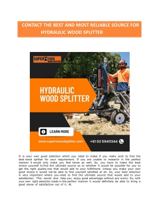 Contact the best and most reliable source for Hydraulic Wood Splitter