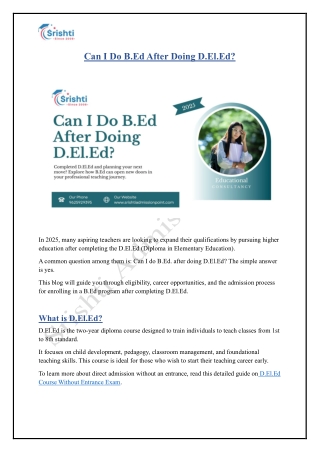 Can I Do B.Ed After Doing D.El.Ed?