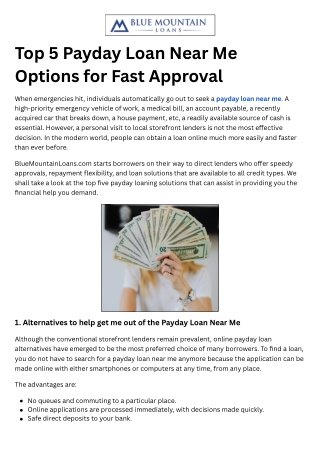 Top 5 Payday Loan Near Me Options for Fast Approval