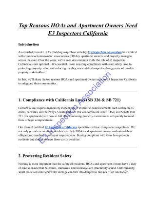 Top Reasons HOAs and Apartment Owners Need E3 Inspectors California